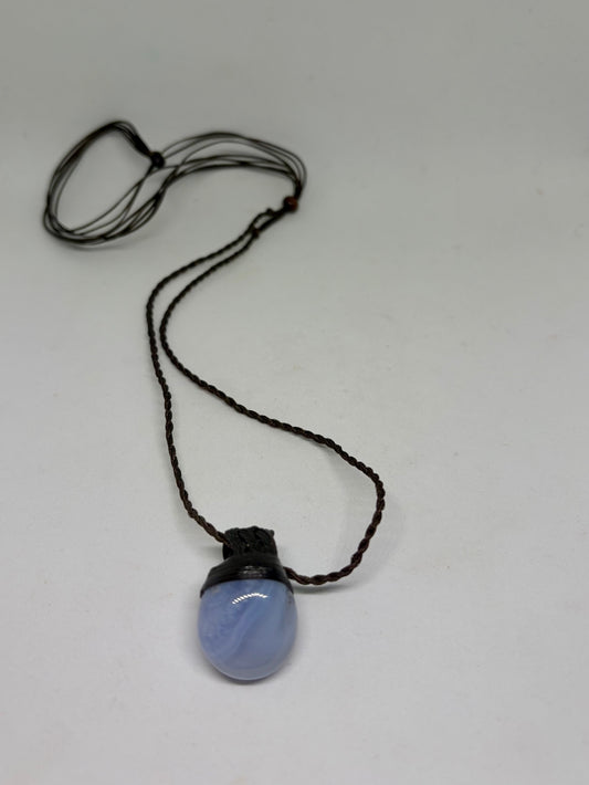 Blue Lace Agate Leather Pendant