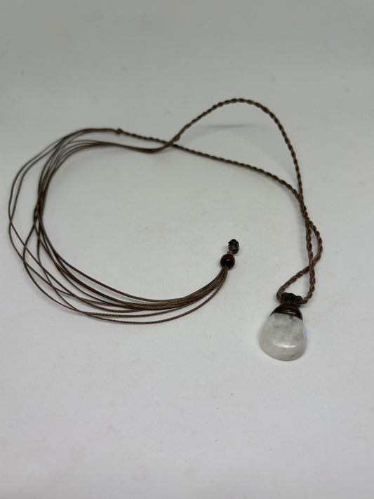 Rainbow Moonstone Leather Pendant