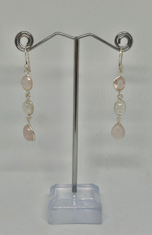Rose Quartz & Moonstone Sterling Silver Earrings