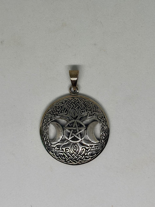 Triple Moon Goddess & Pentacle Pendant